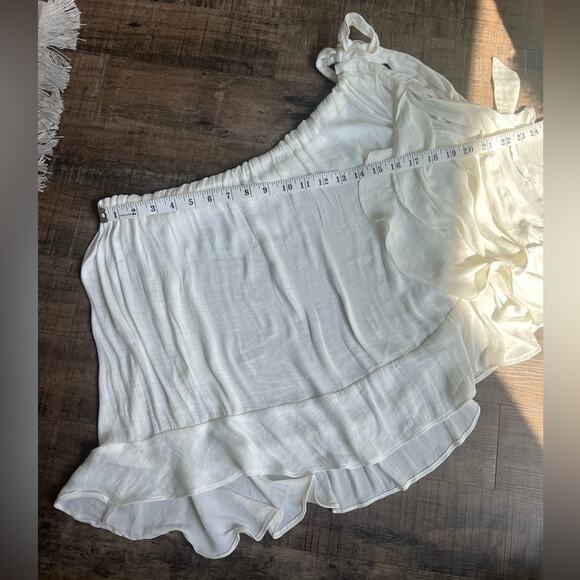 FREE PEOPLE ONE SHOULDER FLOWY IVORY BLOUSE RUFFLE TRIM SMALL - Picture 8 of 11